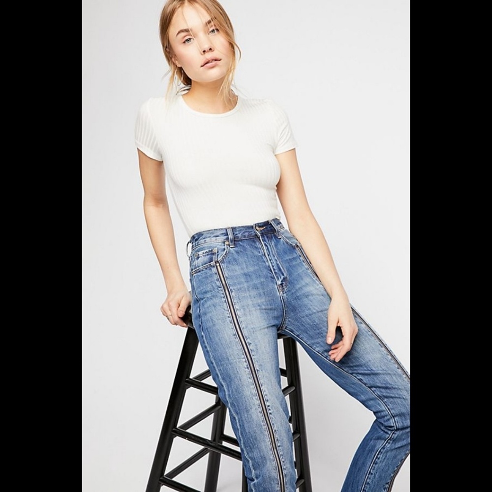 Free People Blue Straight Leg Jeans